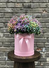 Цветочная композиция из Гипсофила и Розы в шляпной коробке #REPLACE_PRED# Масловой