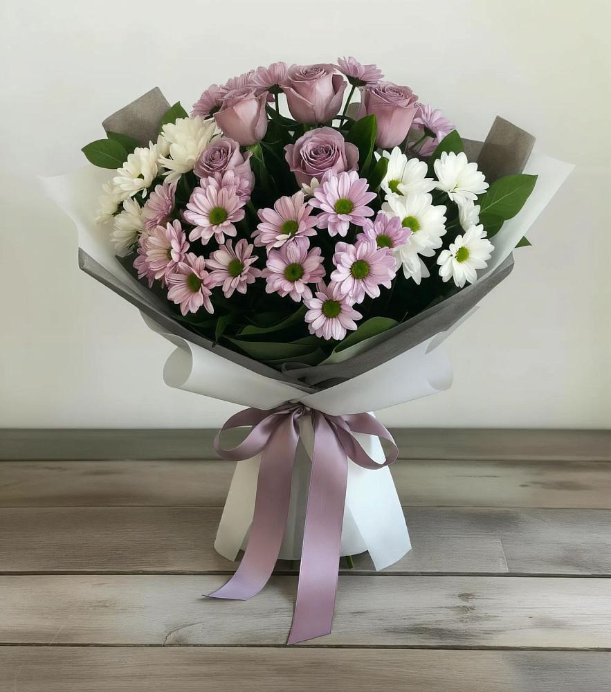 Букет цветов из: Хризантемы и Розы в Масловой