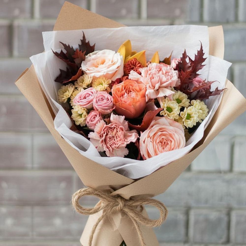 Букет цветов из: Гвоздики, Хризантемы и Розы в Масловой