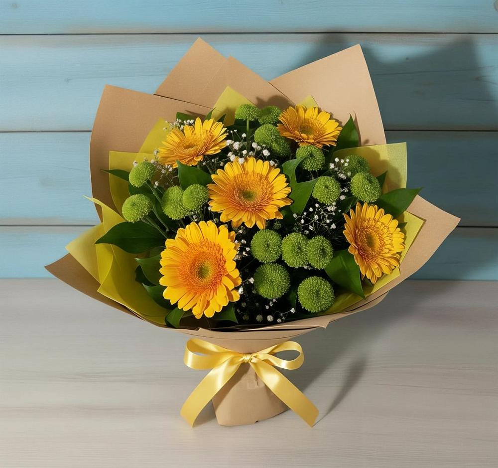 Букет цветов из: Герберы и Хризантемы в Масловой