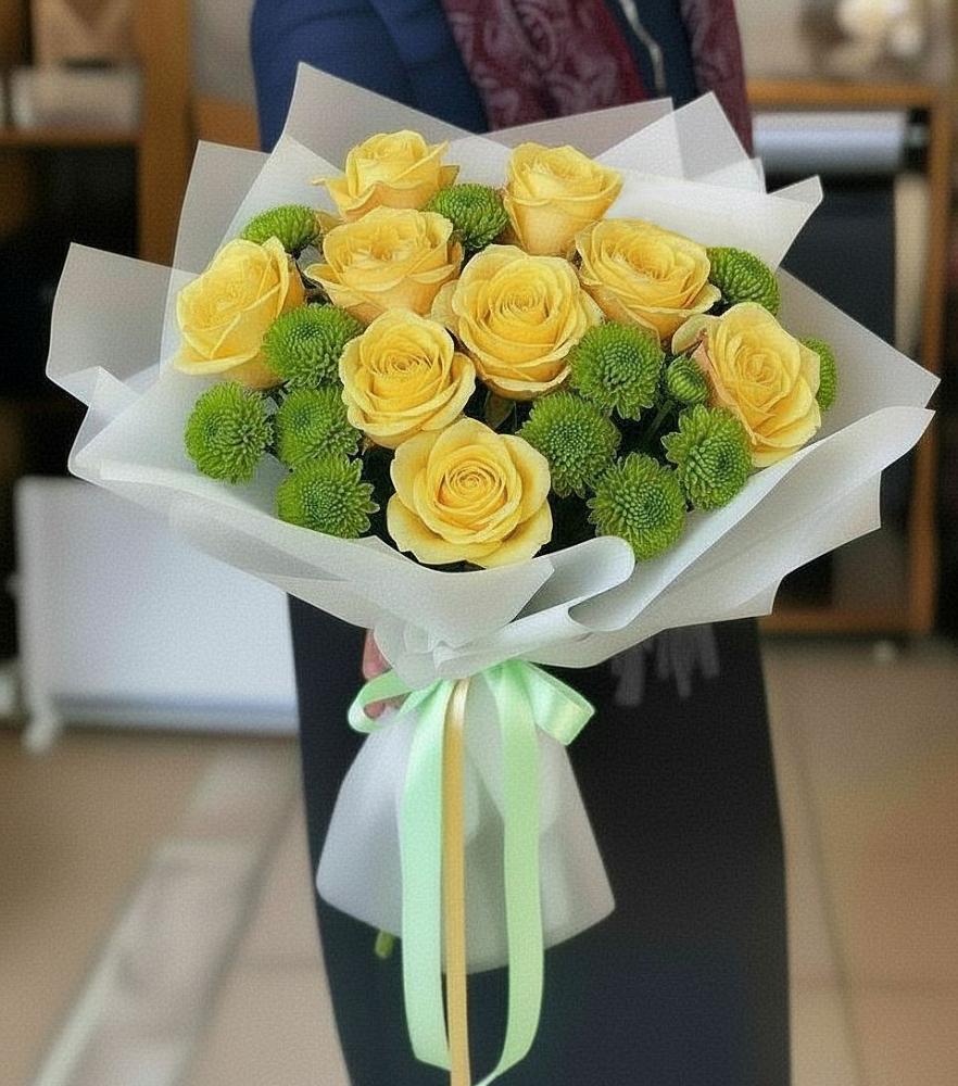 Букет цветов из: Хризантемы и Розы в Масловой