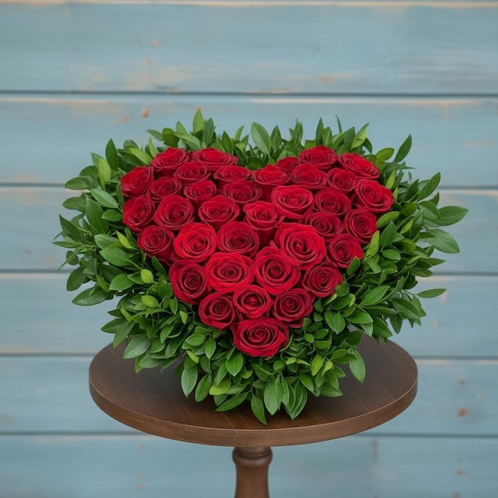 Цветочная композиция из Розы в виде сердца в Масловой