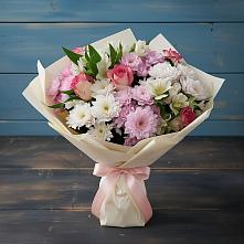 Букет цветов из:  Хризантемы, Альстромерии и Розы в Масловой