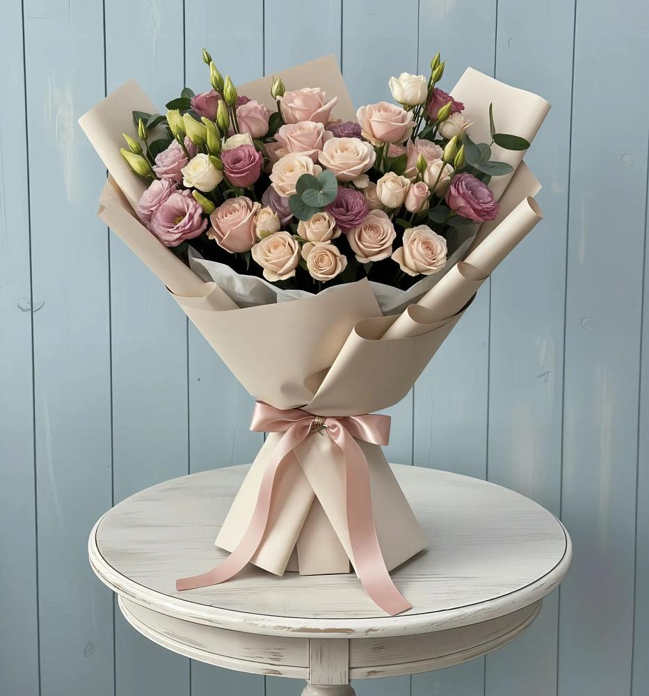 Букет цветов из: Розы и Лизиантусы в Масловой