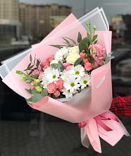 Букет цветов из:  Розы, Лизиантусы и Хризантемы в Масловой