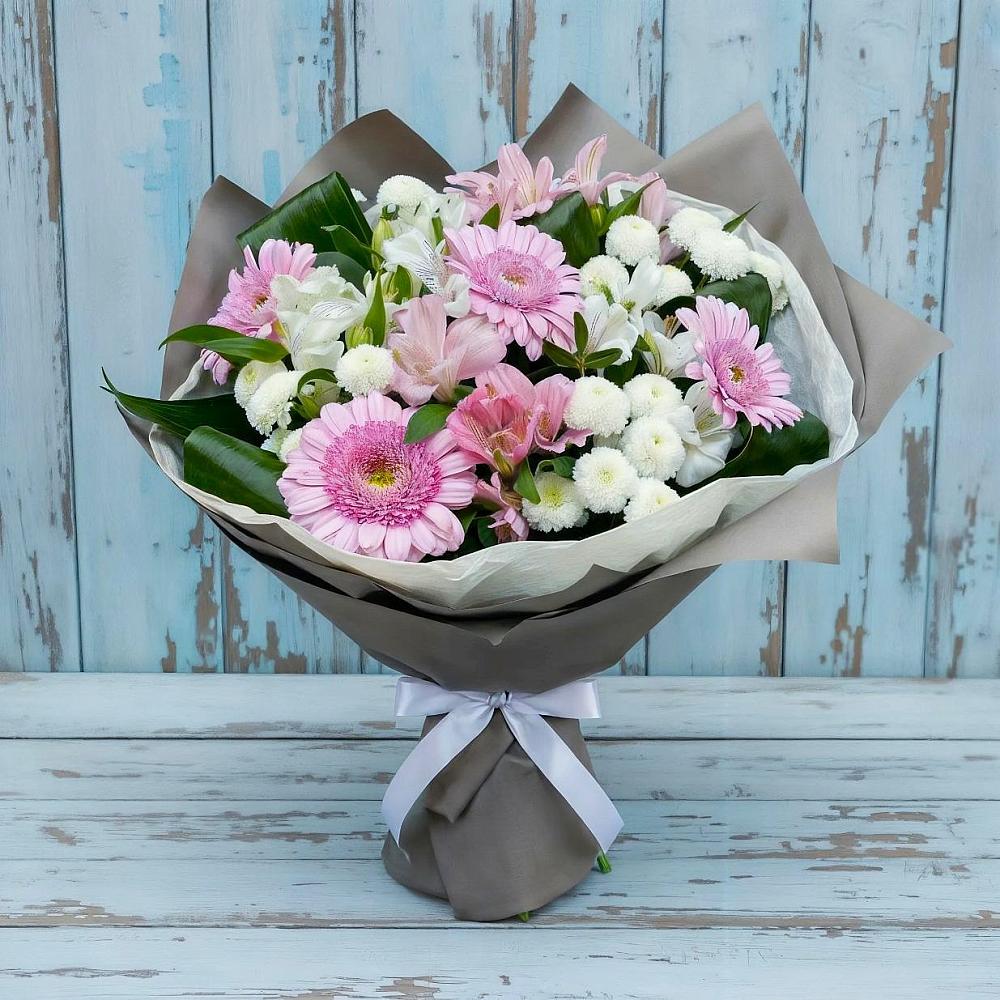 Букет цветов из: Герберы, Альстромерии и Хризантемы в Масловой