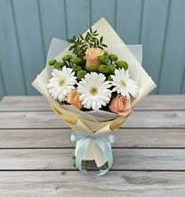 Букет цветов из:  Герберы, Розы и Хризантемы в Масловой